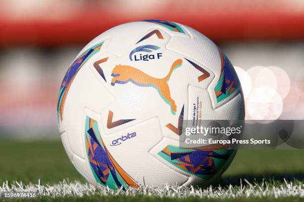 View of the ball of La Liga F during the Ciudad de Alcala Trophy women football match played between Atletico de Madrid Femenino and AS Roma at...