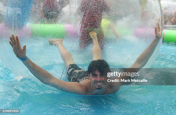 Festival cools off in water during high temperatures at Big Day Out 2013 at Sydney Showground on January 18, 2013 in Sydney, Australia.