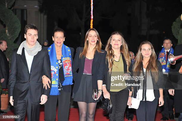 In this handout photo provided by Palais Princier, Louis Ducruet, Princess Stephanie of Monaco, Pauline Ducruet and Camille Gotlieb attends the...