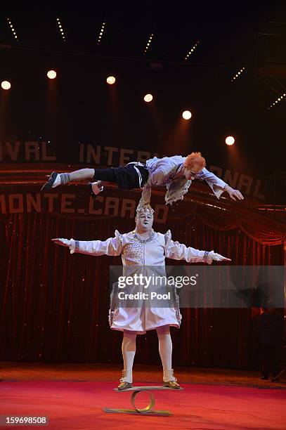 Performers act on stage during day two of the Monte-Carlo 37th International Circus Festival on January 18, 2013 in Monte-Carlo, Monaco.