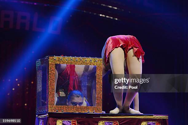 Performers act on stage during day two of the Monte-Carlo 37th International Circus Festival on January 18, 2013 in Monte-Carlo, Monaco.