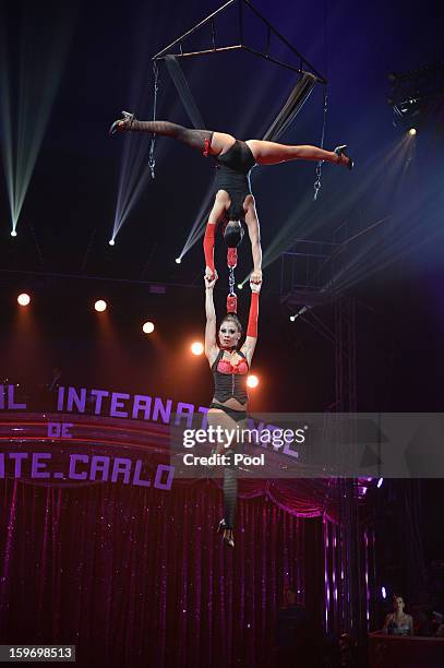 Performers act on stage during day two of the Monte-Carlo 37th International Circus Festival on January 18, 2013 in Monte-Carlo, Monaco.