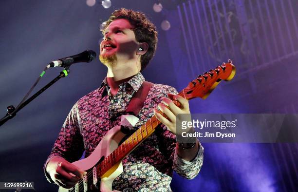 Joe Newman of Alt-J performs live on stage at Shepherds Bush Empire on January 18, 2013 in London, England.