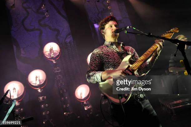 Joe Newman of Alt-J performs live on stage at Shepherds Bush Empire on January 18, 2013 in London, England.