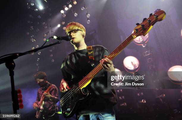 Gwil Sainsbury of Alt-J performs live on stage at Shepherds Bush Empire on January 18, 2013 in London, England.