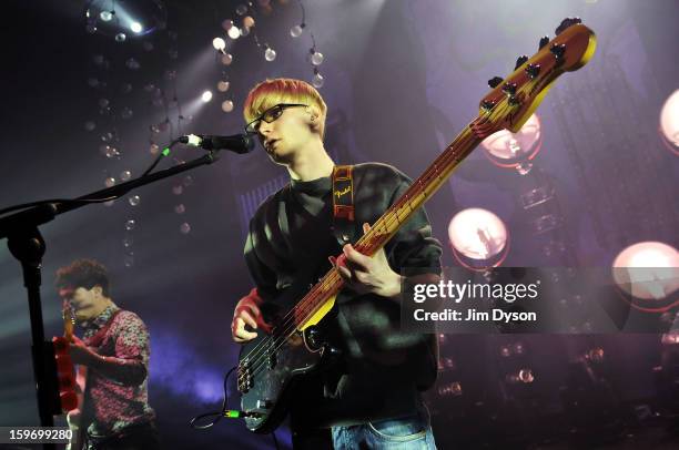 Gwil Sainsbury of Alt-J performs live on stage at Shepherds Bush Empire on January 18, 2013 in London, England.