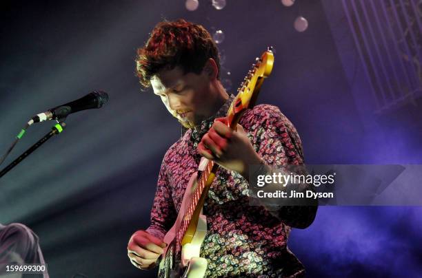 Joe Newman of Alt-J performs live on stage at Shepherds Bush Empire on January 18, 2013 in London, England.