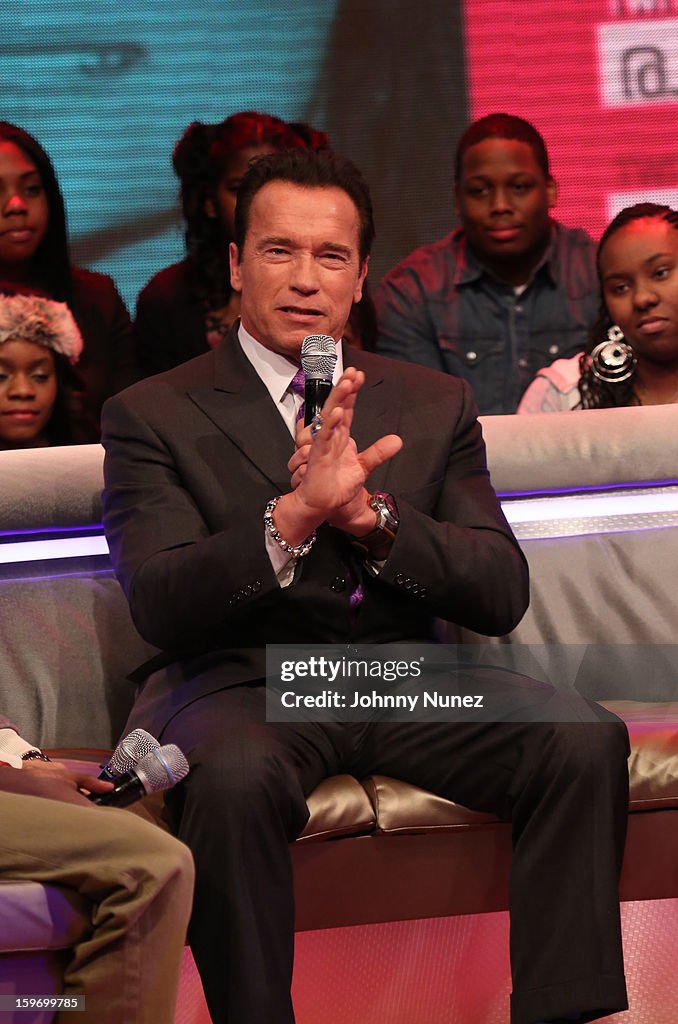 Arnold Schwarzenegger & Jaimie Alexander Visit BET's "106 & Park"