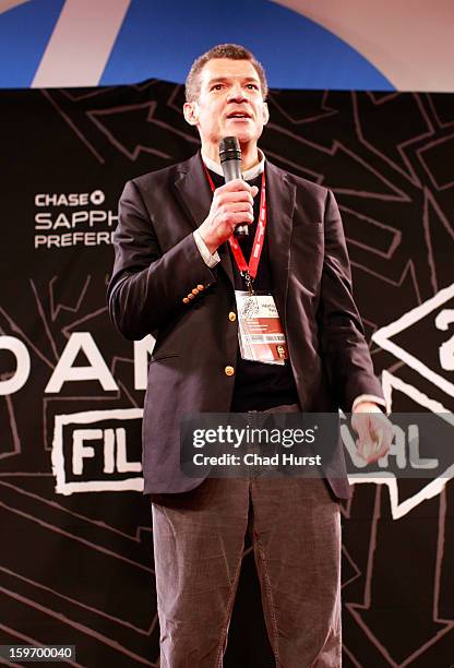 Executive Vice President and Managing Editor for CNN Worldwide Mark Whitaker speaks at the DFP Reception Co-Hosted by CNN Films at Sundance House...