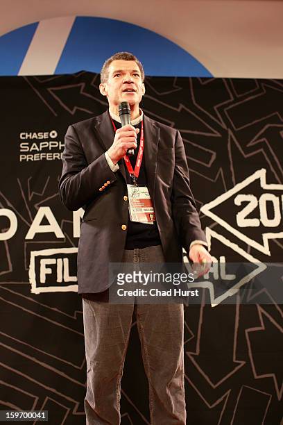 Executive Vice President and Managing Editor for CNN Worldwide Mark Whitaker speaks at the DFP Reception Co-Hosted by CNN Films at Sundance House...