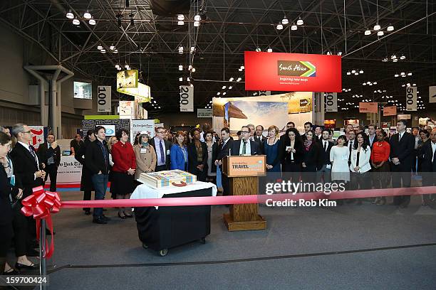 Seth Rogin , Vice President of Advertising at The New York Times speaks at The 10th Annual New York Times Travel Show Ribbon Cutting And Preview at...