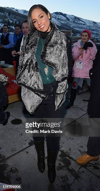 Singer Alicia Keys makes her way into the Nikki Beach pop-up lounge and restaurant on January 18, 2013 in Park City, Utah.