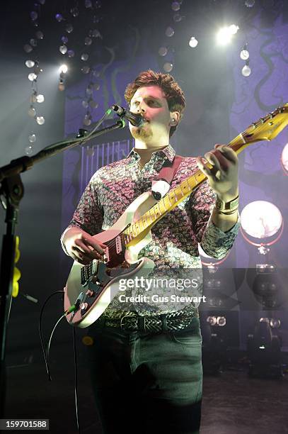 Joe Newman of Alt-J performs on stage at O2 Shepherd's Bush Empire on January 18, 2013 in London, England.