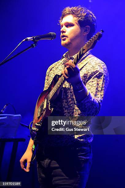 Joe Newman of Alt-J performs on stage at O2 Shepherd's Bush Empire on January 18, 2013 in London, England.