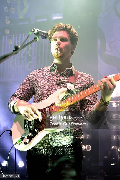 Joe Newman of Alt-J performs on stage at O2 Shepherd's Bush Empire on January 18, 2013 in London, England.