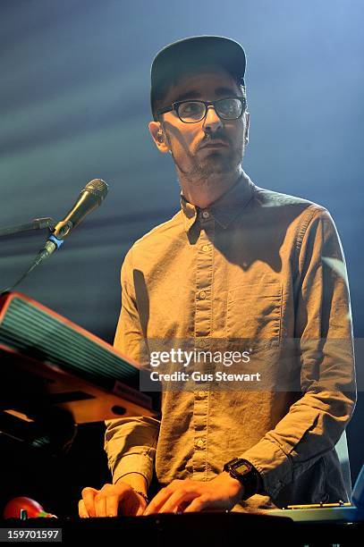 Gus Unger-Hamilton of Alt-J performs on stage at O2 Shepherd's Bush Empire on January 18, 2013 in London, England.