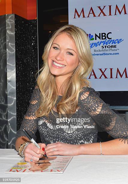 Actress Katrina Bowden Signs Copies Of Her Maxim Cover Issue at NBC Experience Store on January 18, 2013 in New York City.