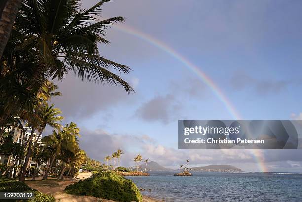 Rainbow over the ocean during the second round of the Sony Open in Hawaii at Waialae Country Club on January 11, 2013 in Honolulu, Hawaii.