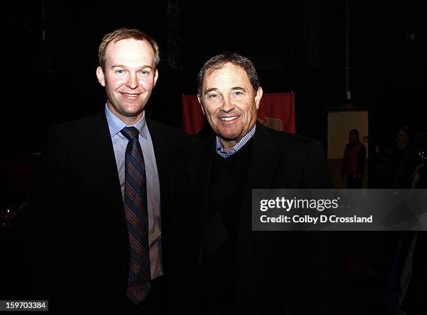 Pro Snowboarder Luke Mitrani and Salt Lake City Mayor Ben McAdams attend SLC Gala Green Room during the 2013 Sundance Film Festival at Rose Wagner...