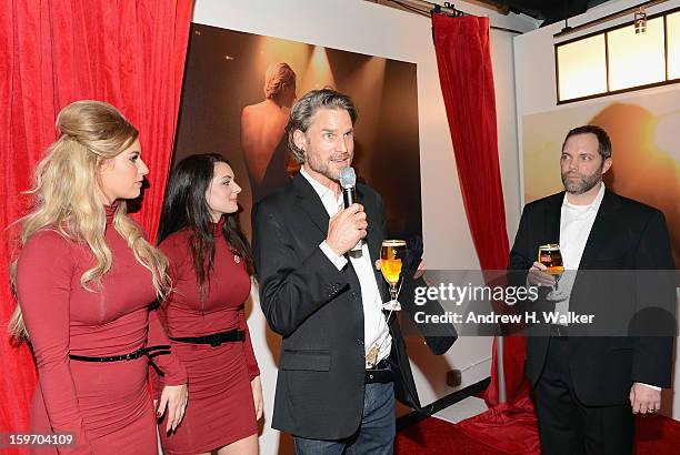 Actor Noah Huntley and Rick Oleshak, U.S. Marketing Director, Stella Artois attend the Stella Artois launch of the Timeless Beauty Campaign shot by...