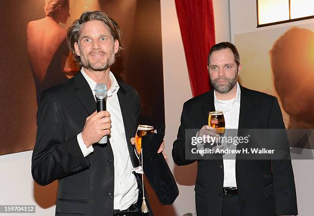Actor Noah Huntley and Rick Oleshak, U.S. Marketing Director, Stella Artois attend the Stella Artois launch of the Timeless Beauty Campaign shot by...