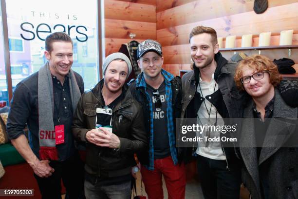 Zach Filkins, Eddie Fisher, Ryan Tedder, Brent Kutzle and Drew Brown of OneRepublic attend Sears Shop Your Way Digital Recharge Lounge on January 18,...