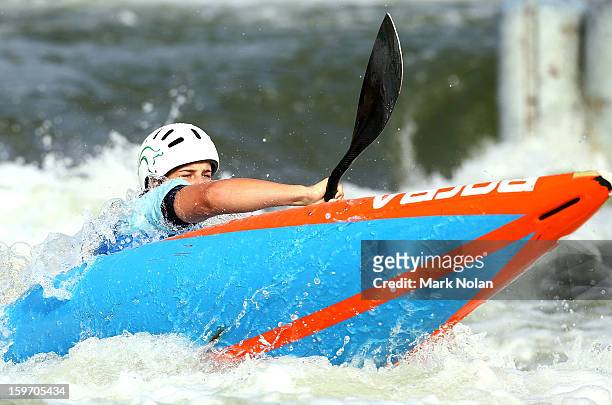 Margaret Webster of Australia competes in the Women's Kayak during day four of the Australian Youth Olympic Festival at the Penrith White Water...