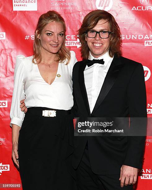 Director Lucy Walker and American snowboarder Kevin Pearce attends "The Crash Reel" Premiere at Rose Wagner Performing Arts Center on January 18,...