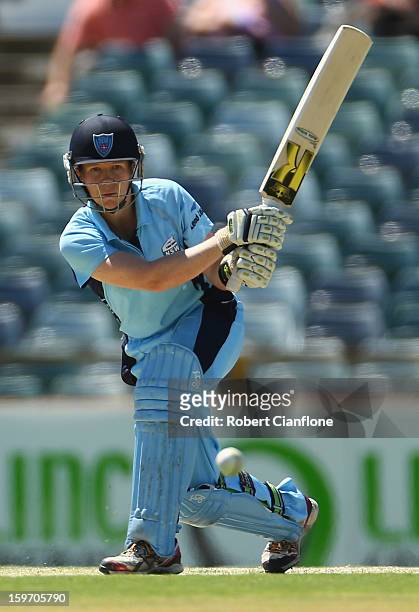 Alex Blackwell of the Breakers bats during the women's Twenty20 final match between the NSW Breakers and the Western Australia Fury at the WACA on...