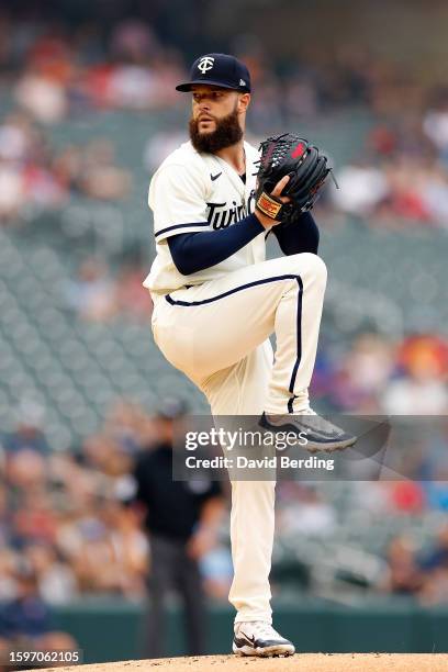 Dallas Keuchel of the Minnesota Twins pitches against the Arizona Diamondbacks in the first inning at Target Field on August 06, 2023 in Minneapolis,...