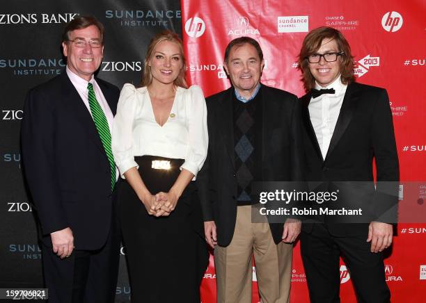 President and CEO of Zions Bank Scott Anderson, Director Lucy Walker, Utah Governor Gary R. Herbert and American snowboarderKevin Pearce attend "The...