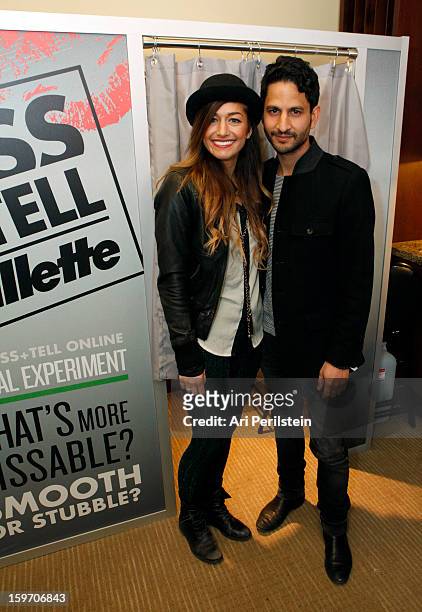 Musicians Gabrielle Wortman and Jason Rosen attend Day 1 of Gillette Ask Couples at Sundance to "Kiss & Tell" if They Prefer Stubble or Smooth Shaven...