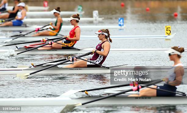 Eleanor Wilson of Queensland competes in the Women's Singles Sculls at the rowing on day four of the Australian Youth Olympic Festival at Sydney...