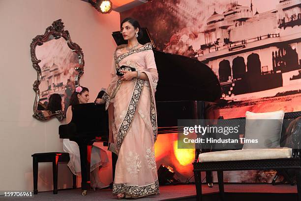 Indian model Indrani Dasgupta during the launch of Rambagh Palace Jaipur - a book written by author Dharmendar Kanwar. The event also included a...