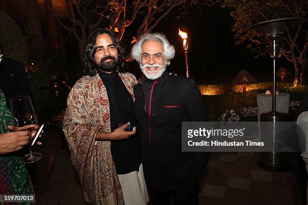 Fashion Design Council of India president Sunil Sethi and designer Sabyasachi Mukherjee during the launch of Rambagh Palace Jaipur - a book written...