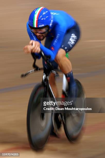 Filippo Ganna of Italy competes during the men elite individual pursuit finals at the 96th UCI Glasgow 2023 Cycling World Championships, Day 4 /...