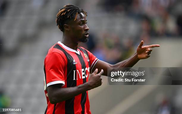 Nice striker Ewann Guessand in action during the pre-season friendly match between ACF Fiorentina and OGC Nice at St James' Park on August 06, 2023...