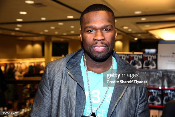 Cent promotes the new book "Formula 50: A 6-Week Workout and Nutrition Plan That Will Transform Your Life" at Barnes & Noble on January 18, 2013 in...