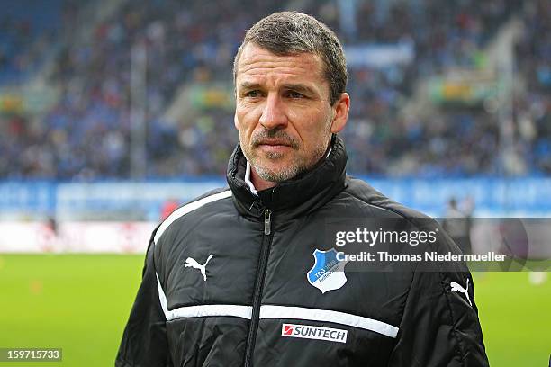 Marco Kurz, head coach of Hoffenheim looks on priot to the Bundesliga match between TSG 1899 Hoffenheim and VfL Borussia Moenchengladbach at...