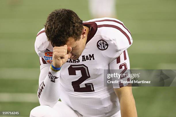 Johnny Manziel of the Texas A&M Aggies during the Cotton Bowl at Cowboys Stadium on January 4, 2013 in Arlington, Texas.