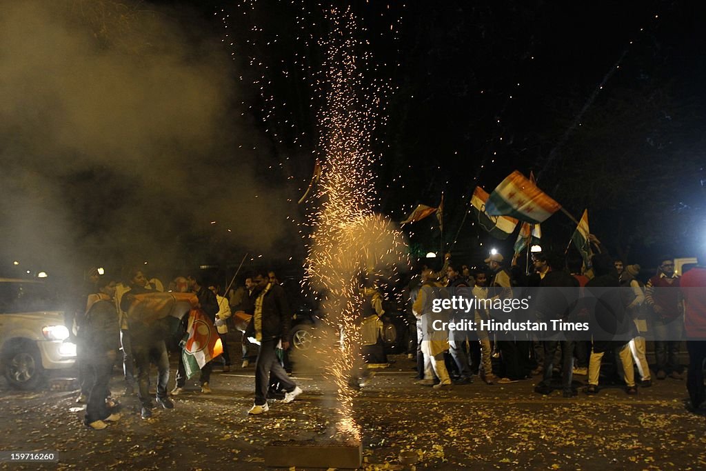 Congress Party Workers Celebrate As Rahul Gandhi Was Made Vice-President