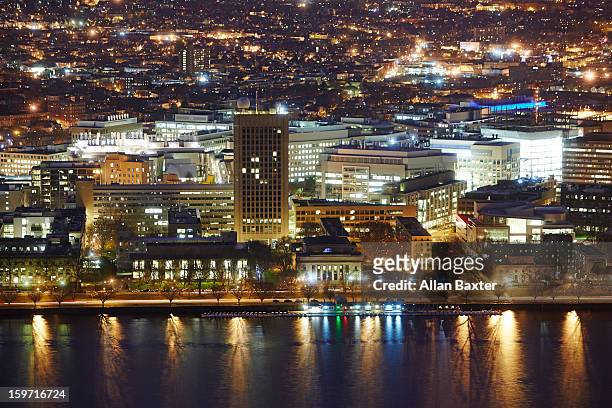 elevated view of boston and charles river basin - cambridge river stock pictures, royalty-free photos & images