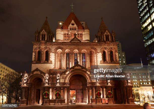 trinity church at night - copley square stock pictures, royalty-free photos & images