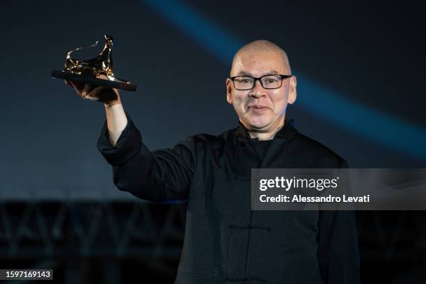 Tsai Ming-Liang is awarded on the stage of the 76th Locarno Film Festival on August 06, 2023 in Locarno, Switzerland.