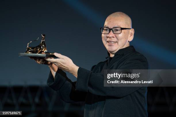 Tsai Ming-Liang is awarded on the stage of the 76th Locarno Film Festival on August 06, 2023 in Locarno, Switzerland.
