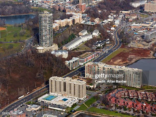 aerial view of newark along hudson river - newark new jersey stock pictures, royalty-free photos & images