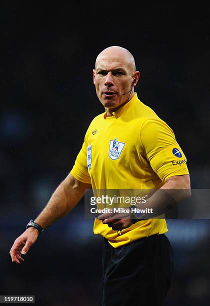Howard Webb the match referee is seen during the Barclays Premier League match between West Ham United and Queens Park Rangers at Upton Park on...