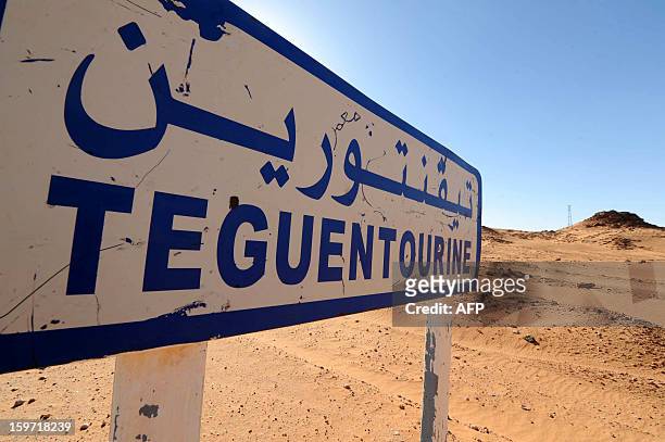 Picture shows a road sign indicating Tiguentourine near In Amenas on a road leading to a gas complex where Islamist gunmen had taken hostages in the...