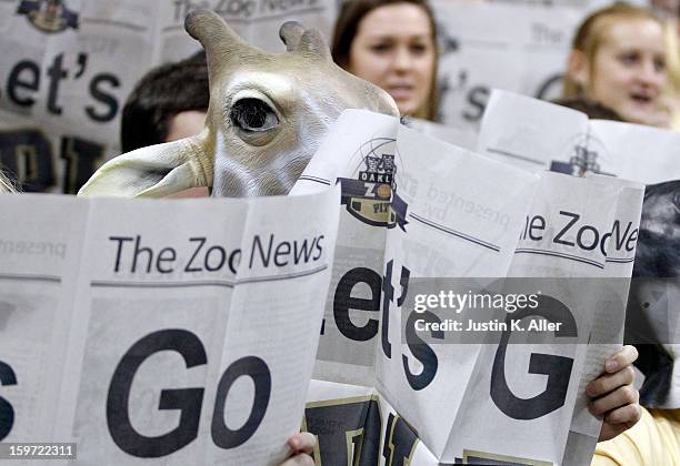 The Pittsburgh Panther student section known as the Oakland Zoo snubs the Connecticut Huskies before the start of the game at Petersen Events Center...