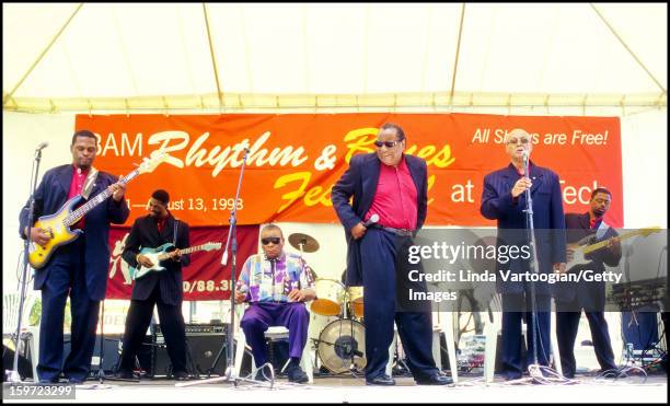 American gospel group the Blind Boys of Alabama perform during the BAM Rhythm & Blues Festival at Metrotech Center, Brooklyn, New York, July 2, 1998....